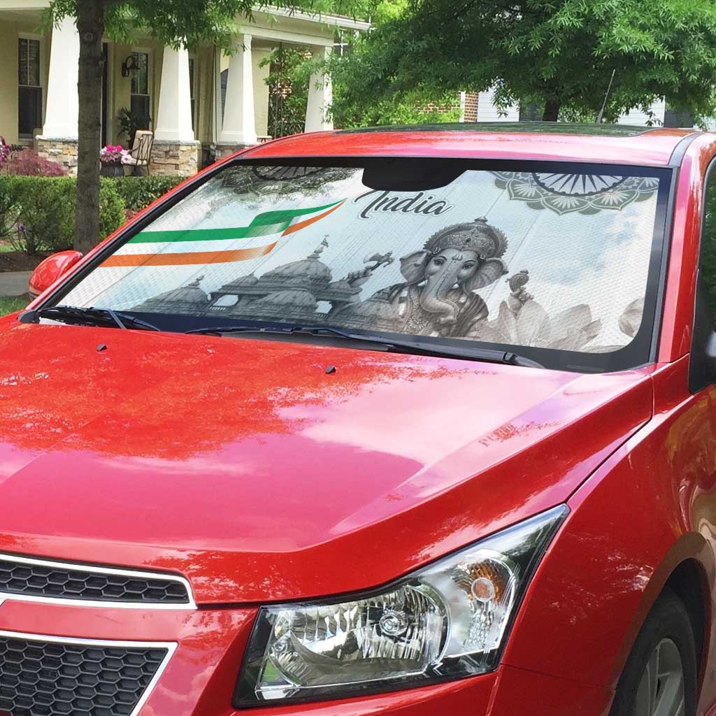 India Ganesha and Akshardham Auto Sun Shade Lord Ganpati Lotus Flag Style - Wonder Print Shop