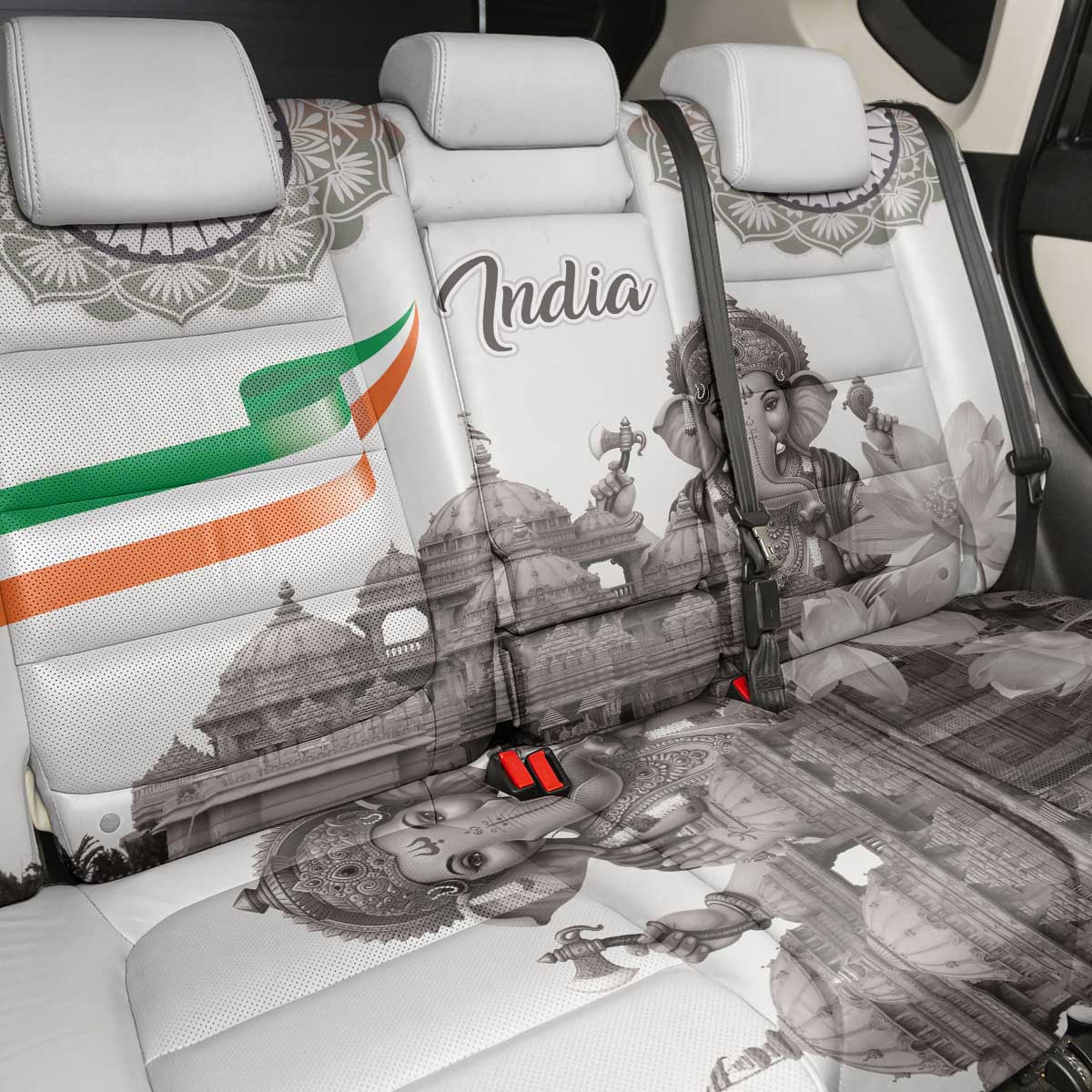 India Ganesha and Akshardham Back Car Seat Cover Lord Ganpati Lotus Flag Style - Wonder Print Shop