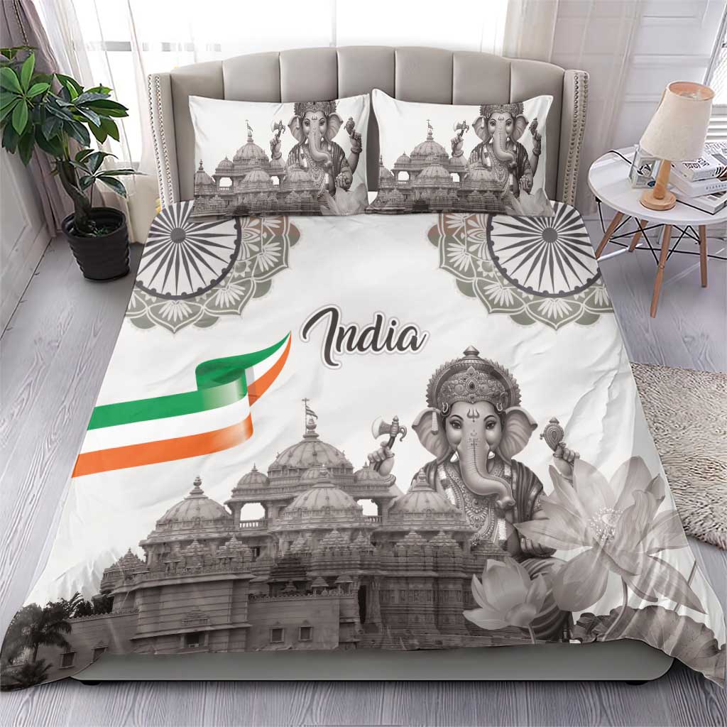 India Ganesha and Akshardham Bedding Set Lord Ganpati Lotus Flag Style - Wonder Print Shop