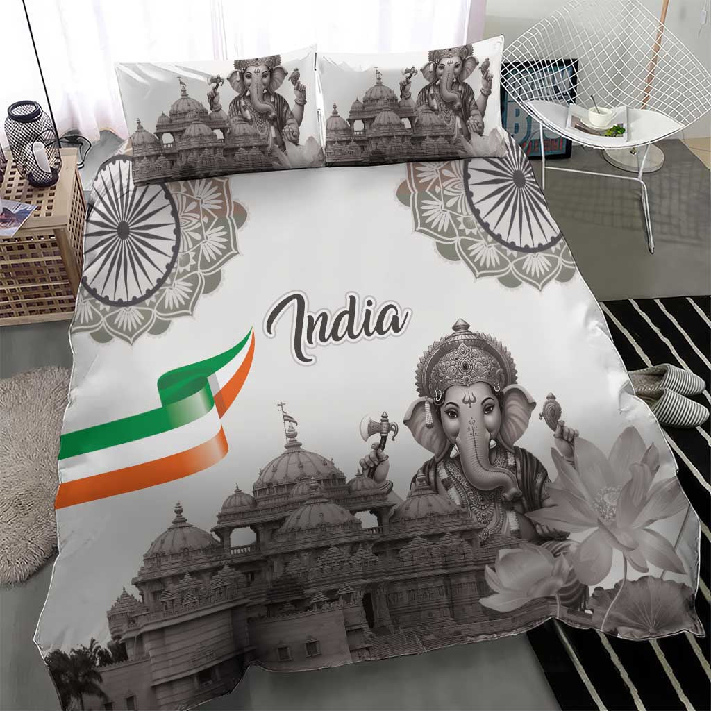 India Ganesha and Akshardham Bedding Set Lord Ganpati Lotus Flag Style - Wonder Print Shop