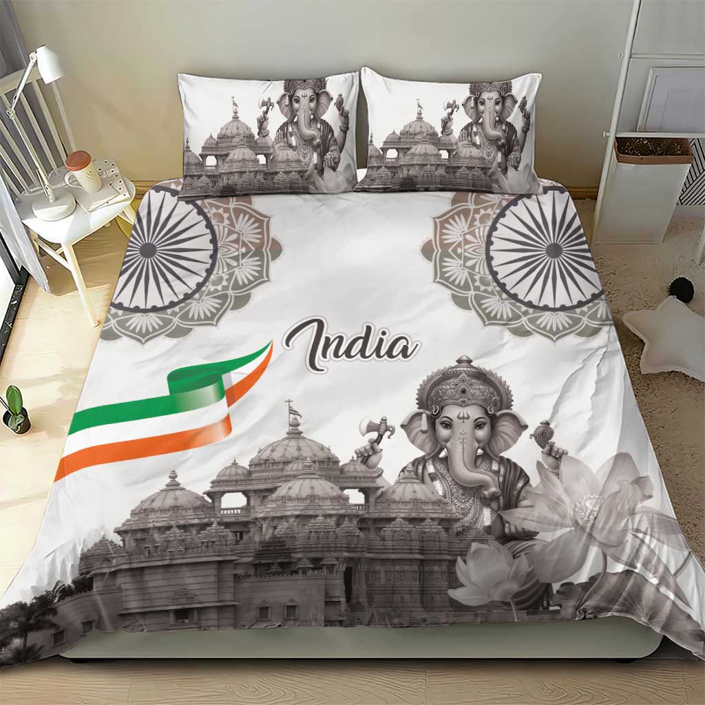 India Ganesha and Akshardham Bedding Set Lord Ganpati Lotus Flag Style - Wonder Print Shop