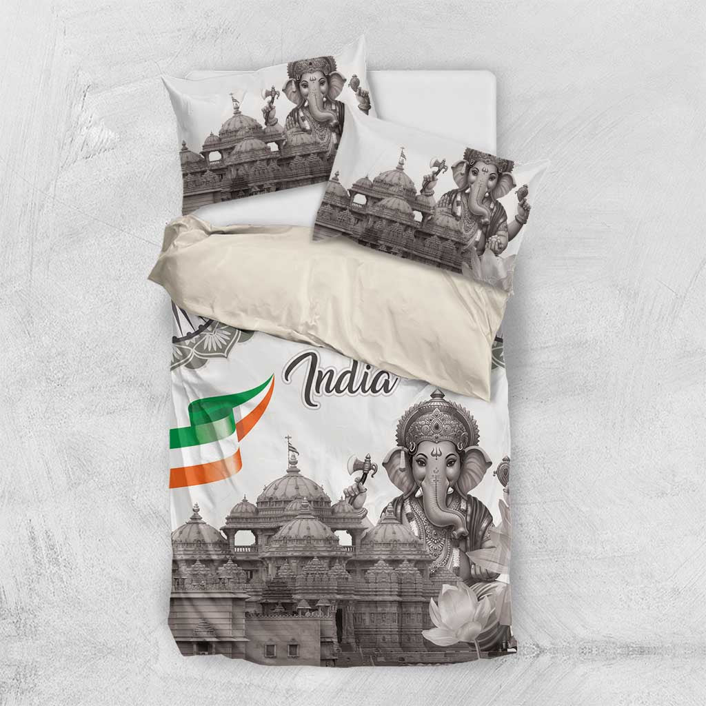 India Ganesha and Akshardham Bedding Set Lord Ganpati Lotus Flag Style - Wonder Print Shop