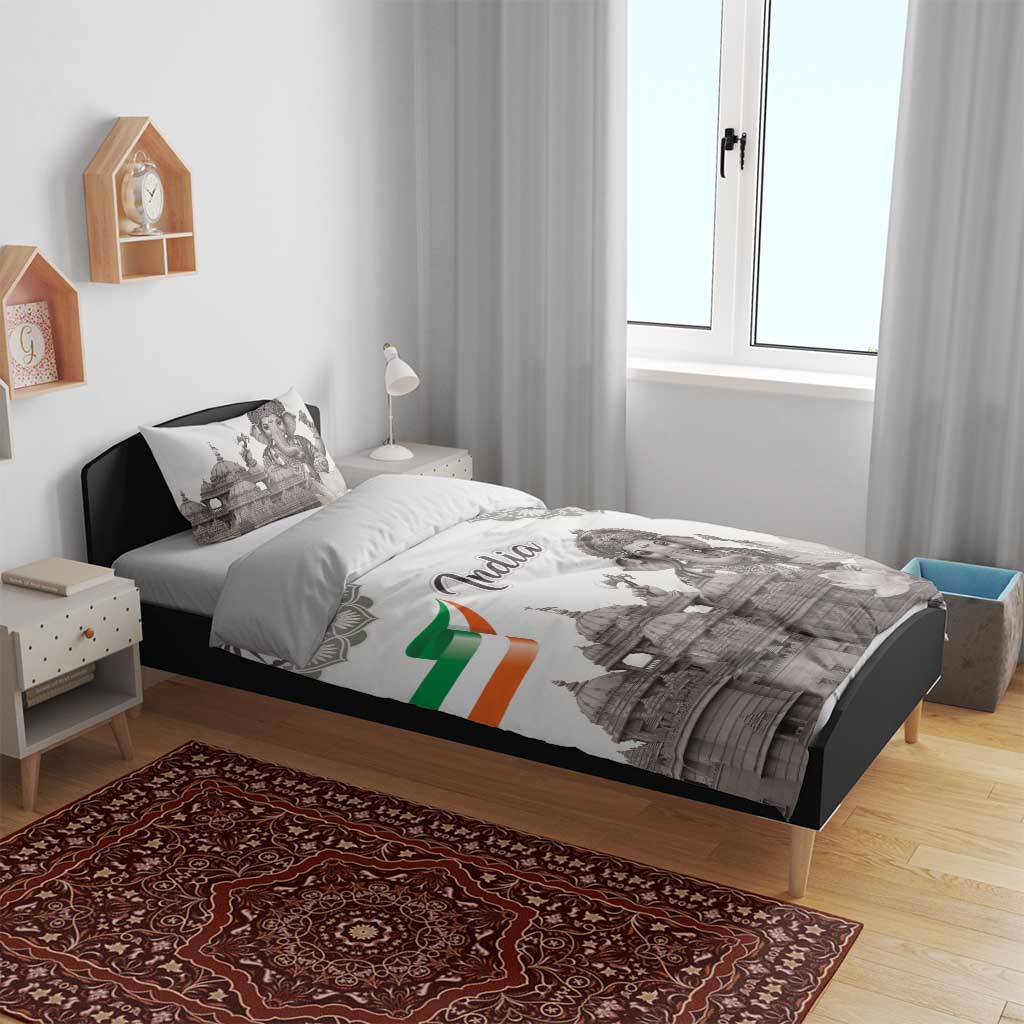 India Ganesha and Akshardham Bedding Set Lord Ganpati Lotus Flag Style - Wonder Print Shop