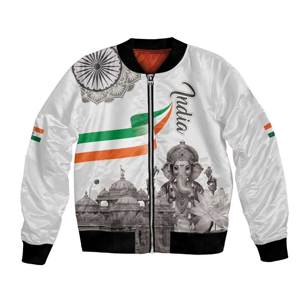 India Ganesha and Akshardham Bomber Jacket Lord Ganpati Lotus Flag Style - Wonder Print Shop