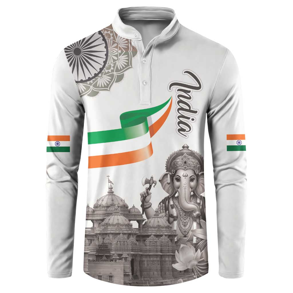 India Ganesha and Akshardham Button Sweatshirt Lord Ganpati Lotus Flag Style - Wonder Print Shop