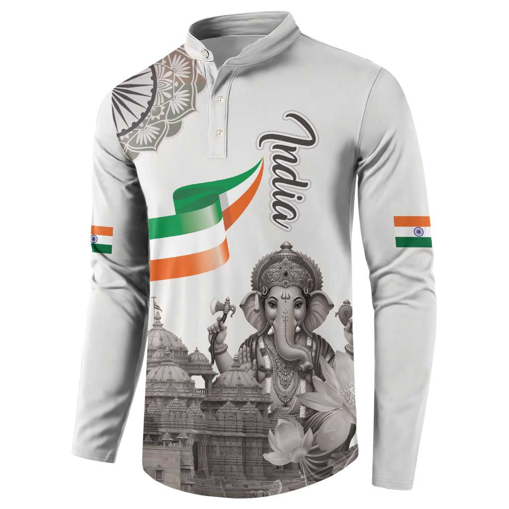 India Ganesha and Akshardham Button Sweatshirt Lord Ganpati Lotus Flag Style - Wonder Print Shop