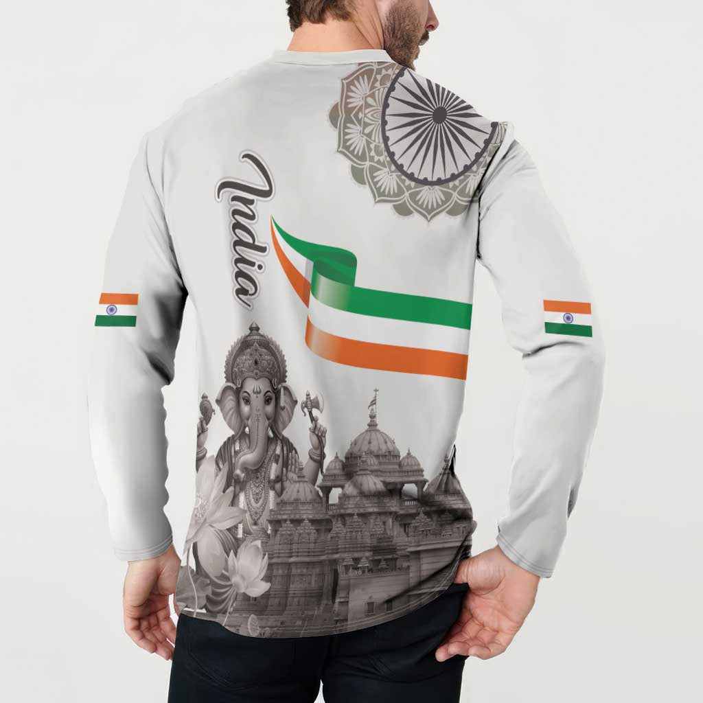 India Ganesha and Akshardham Button Sweatshirt Lord Ganpati Lotus Flag Style - Wonder Print Shop