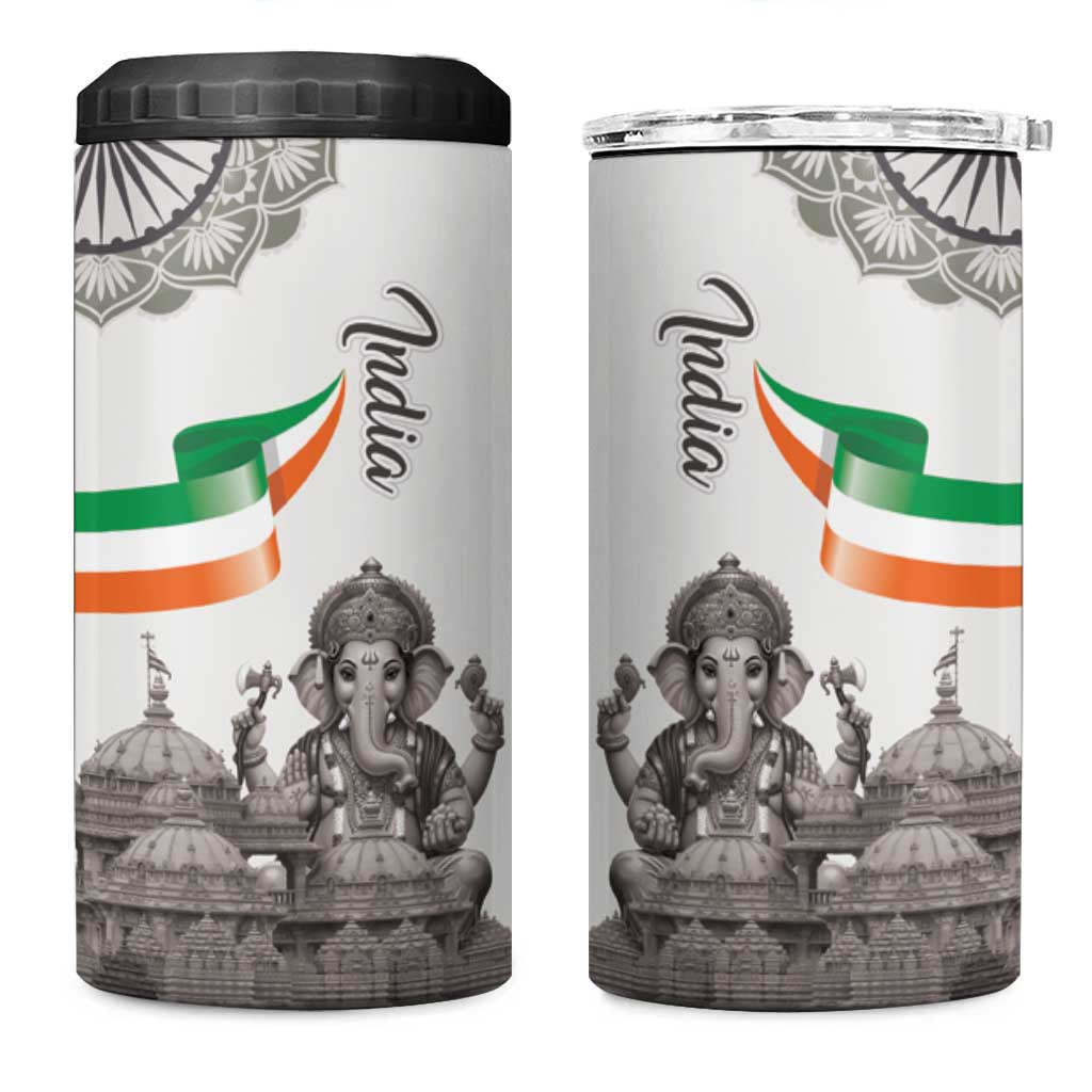 India Ganesha and Akshardham 4 in 1 Can Cooler Tumbler Lord Ganpati Lotus Flag Style - Wonder Print Shop