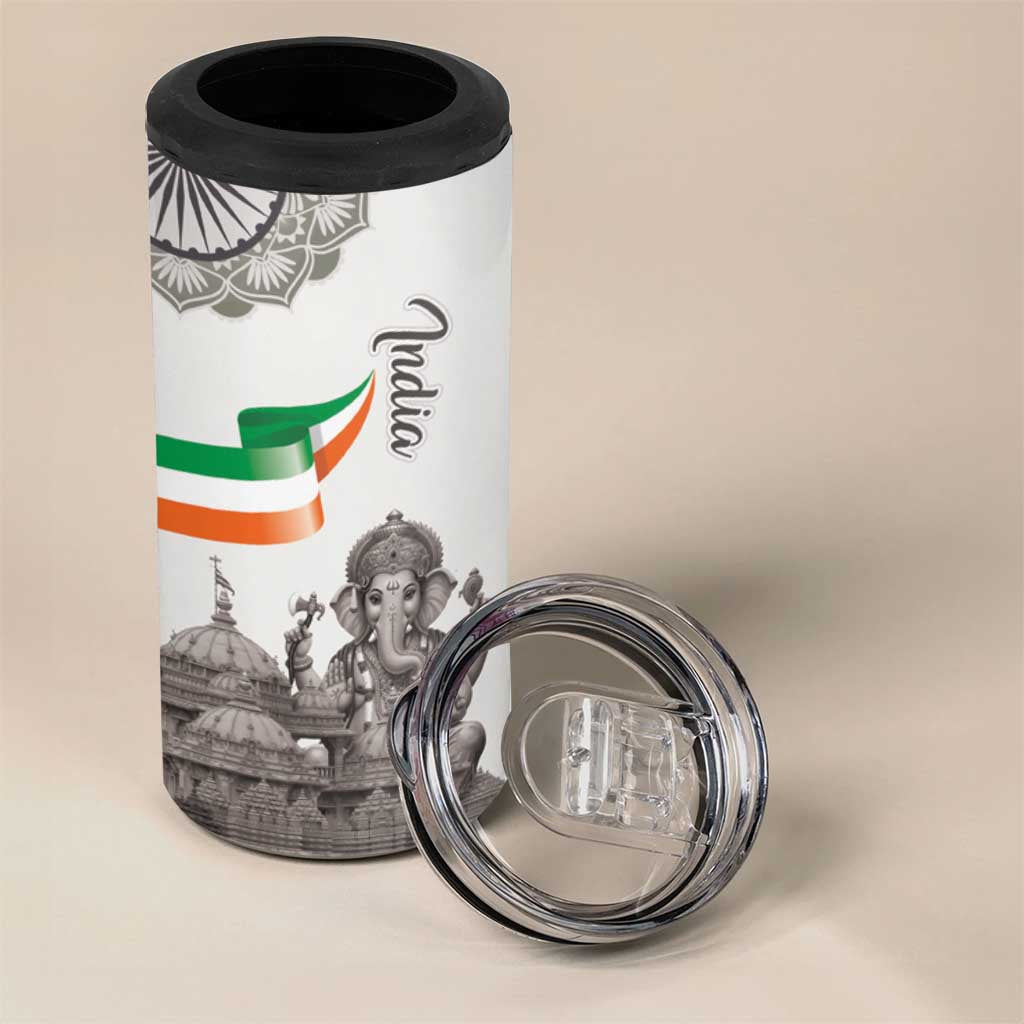 India Ganesha and Akshardham 4 in 1 Can Cooler Tumbler Lord Ganpati Lotus Flag Style - Wonder Print Shop