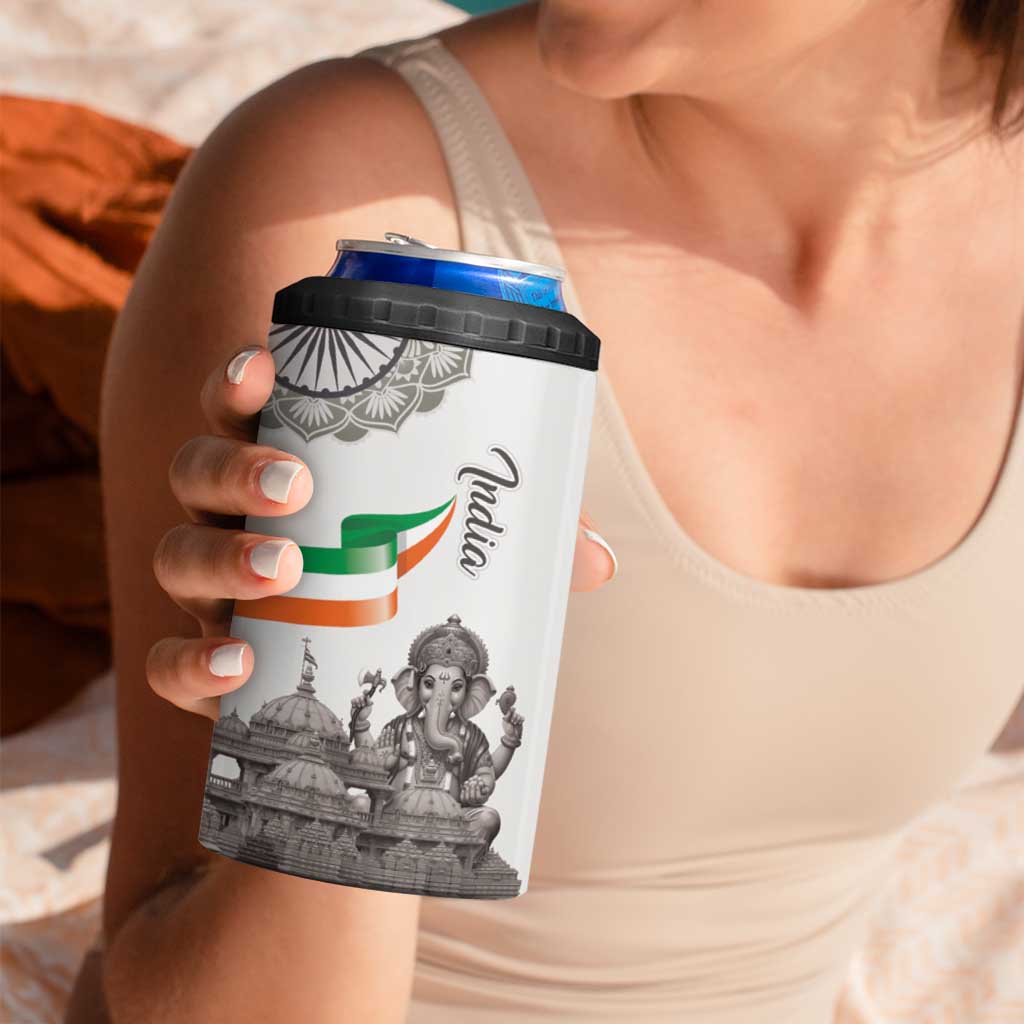 India Ganesha and Akshardham 4 in 1 Can Cooler Tumbler Lord Ganpati Lotus Flag Style - Wonder Print Shop