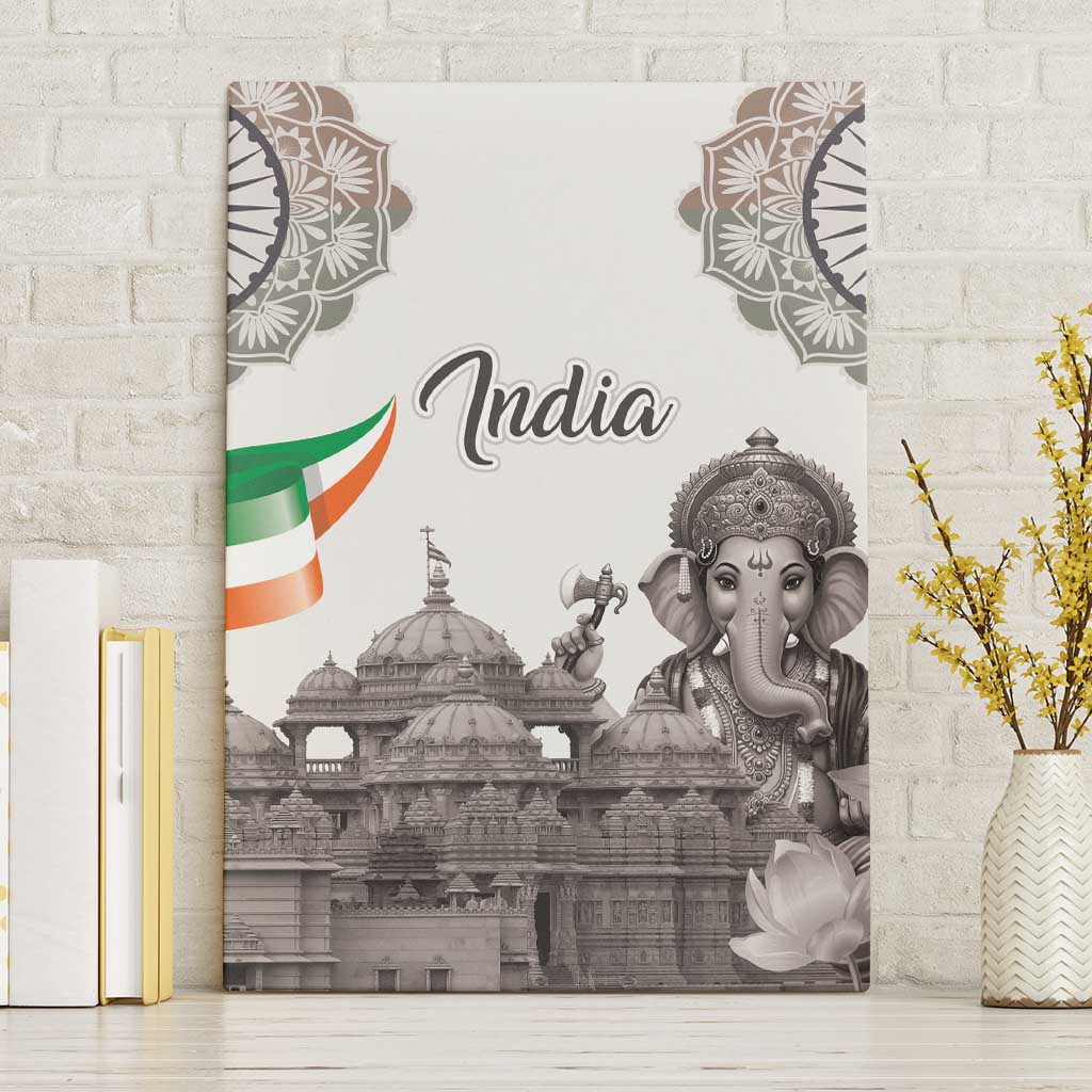 India Ganesha and Akshardham Canvas Wall Art Lord Ganpati Lotus Flag Style - Wonder Print Shop