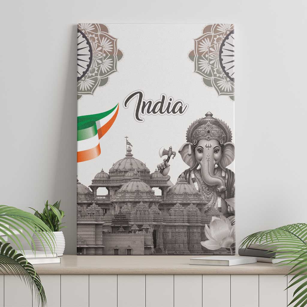 India Ganesha and Akshardham Canvas Wall Art Lord Ganpati Lotus Flag Style - Wonder Print Shop
