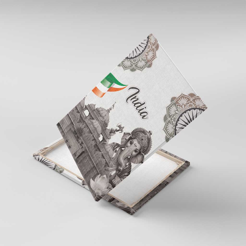 India Ganesha and Akshardham Canvas Wall Art Lord Ganpati Lotus Flag Style - Wonder Print Shop