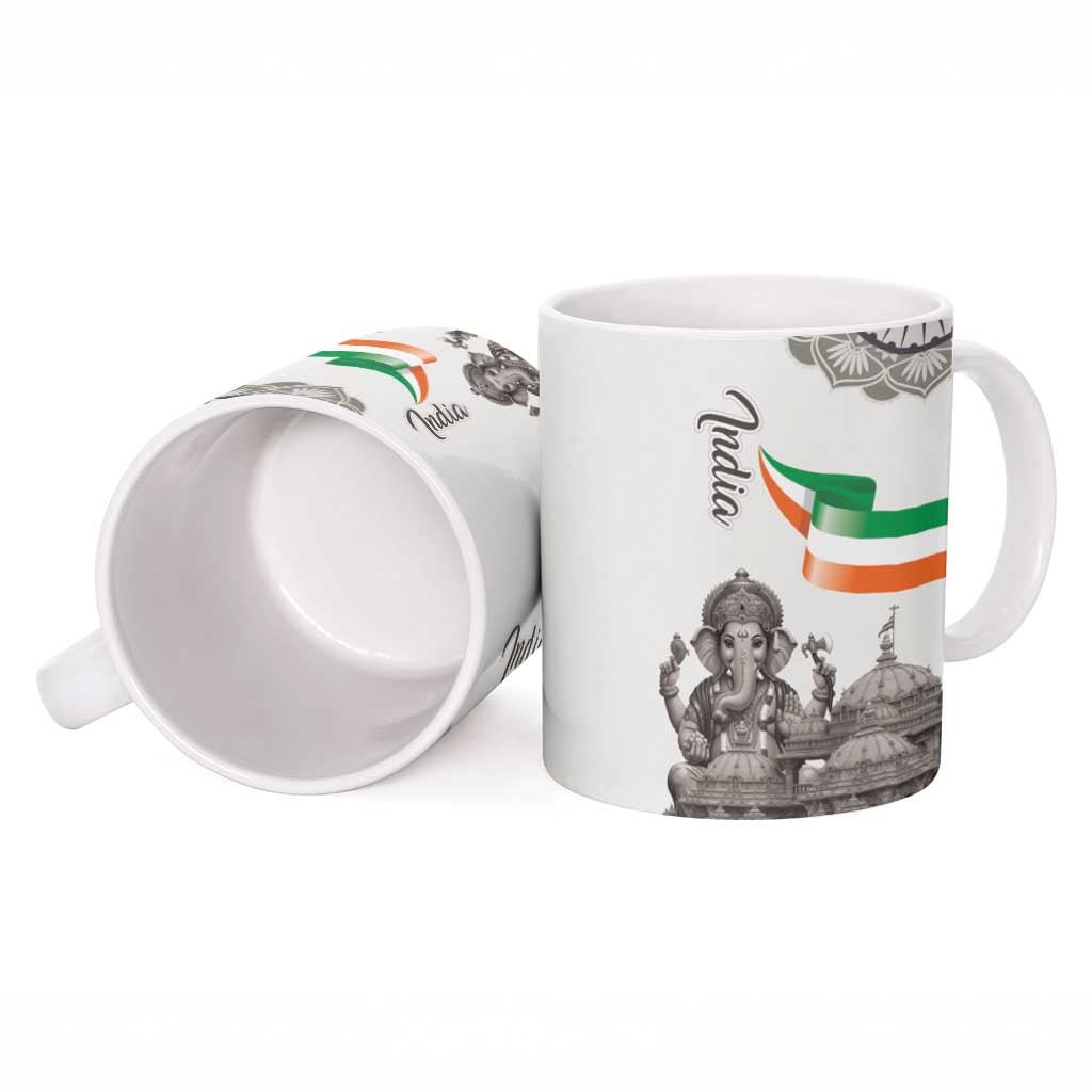 India Ganesha and Akshardham Ceramic Mug Lord Ganpati Lotus Flag Style - Wonder Print Shop