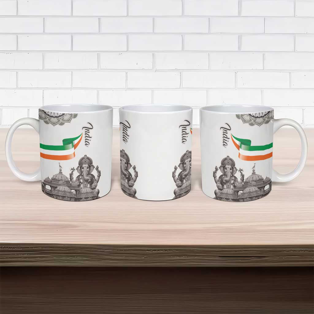 India Ganesha and Akshardham Ceramic Mug Lord Ganpati Lotus Flag Style - Wonder Print Shop