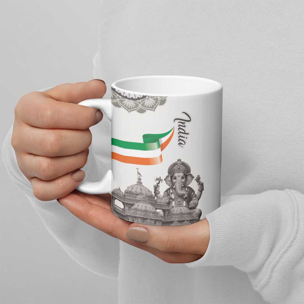 India Ganesha and Akshardham Ceramic Mug Lord Ganpati Lotus Flag Style - Wonder Print Shop