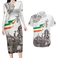 India Ganesha and Akshardham Couples Matching Long Sleeve Bodycon Dress and Hawaiian Shirt Lord Ganpati Lotus Flag Style - Wonder Print Shop