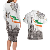 India Ganesha and Akshardham Couples Matching Long Sleeve Bodycon Dress and Hawaiian Shirt Lord Ganpati Lotus Flag Style - Wonder Print Shop