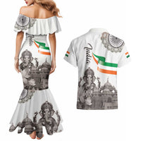 India Ganesha and Akshardham Couples Matching Mermaid Dress and Hawaiian Shirt Lord Ganpati Lotus Flag Style - Wonder Print Shop