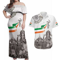 India Ganesha and Akshardham Couples Matching Off Shoulder Maxi Dress and Hawaiian Shirt Lord Ganpati Lotus Flag Style - Wonder Print Shop