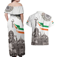 India Ganesha and Akshardham Couples Matching Off Shoulder Maxi Dress and Hawaiian Shirt Lord Ganpati Lotus Flag Style - Wonder Print Shop
