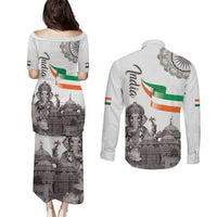India Ganesha and Akshardham Couples Matching Puletasi and Long Sleeve Button Shirt Lord Ganpati Lotus Flag Style - Wonder Print Shop