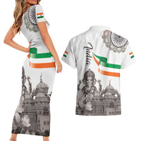 India Ganesha and Akshardham Couples Matching Short Sleeve Bodycon Dress and Hawaiian Shirt Lord Ganpati Lotus Flag Style - Wonder Print Shop