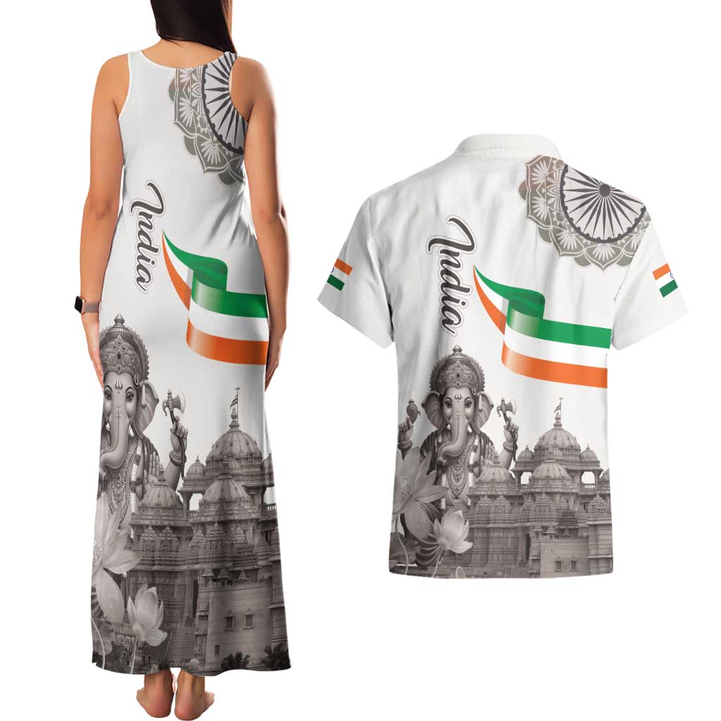 India Ganesha and Akshardham Couples Matching Tank Maxi Dress and Hawaiian Shirt Lord Ganpati Lotus Flag Style - Wonder Print Shop