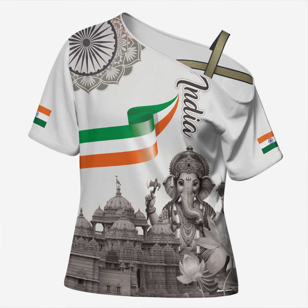 India Ganesha and Akshardham Cross Shoulder Shirt Lord Ganpati Lotus Flag Style - Wonder Print Shop