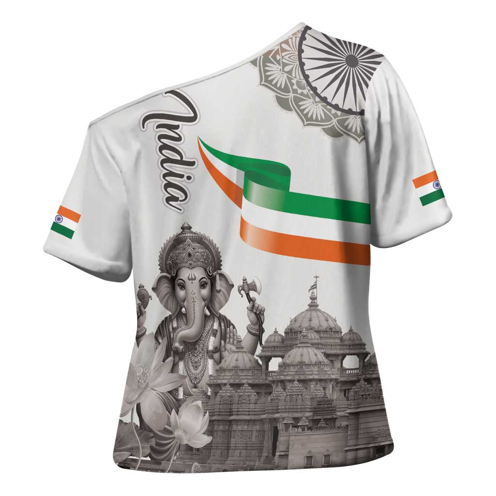 India Ganesha and Akshardham Cross Shoulder Shirt Lord Ganpati Lotus Flag Style - Wonder Print Shop