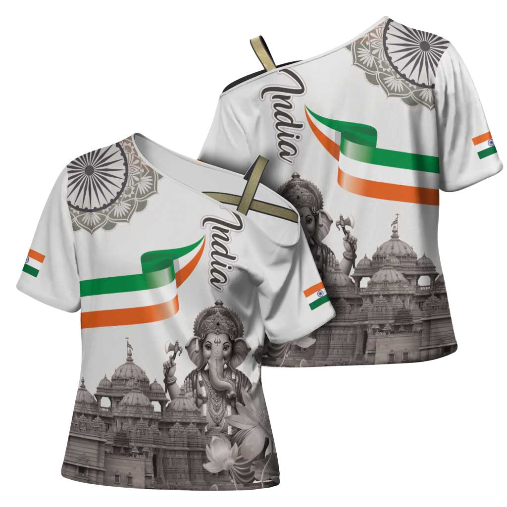 India Ganesha and Akshardham Cross Shoulder Shirt Lord Ganpati Lotus Flag Style - Wonder Print Shop