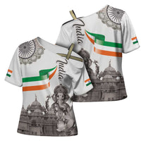 India Ganesha and Akshardham Cross Shoulder Shirt Lord Ganpati Lotus Flag Style - Wonder Print Shop