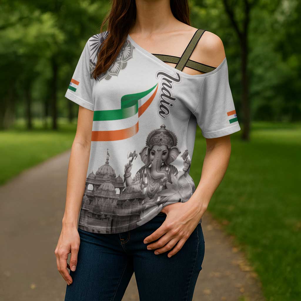 India Ganesha and Akshardham Cross Shoulder Shirt Lord Ganpati Lotus Flag Style - Wonder Print Shop