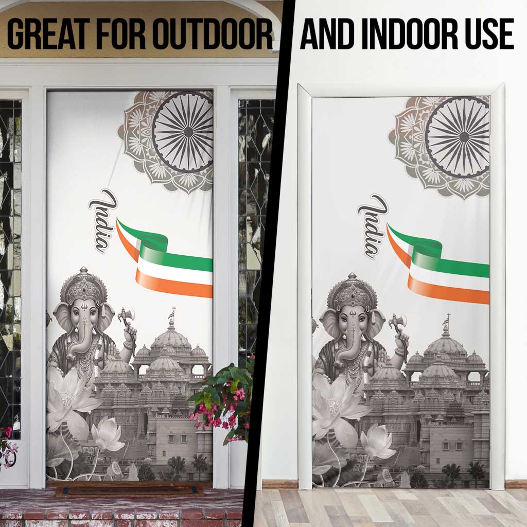 India Ganesha and Akshardham Door Cover Lord Ganpati Lotus Flag Style - Wonder Print Shop