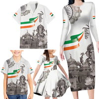 India Ganesha and Akshardham Family Matching Long Sleeve Bodycon Dress and Hawaiian Shirt Lord Ganpati Lotus Flag Style - Wonder Print Shop