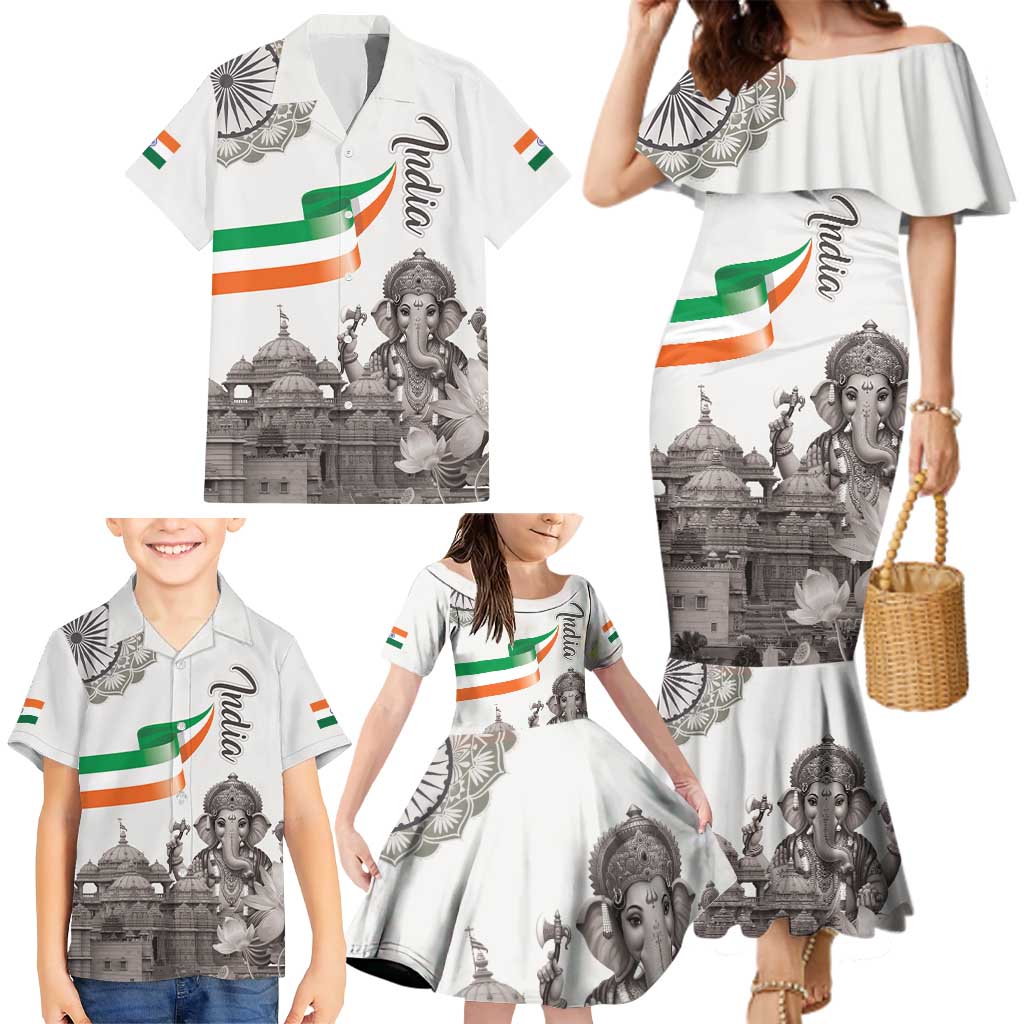 India Ganesha and Akshardham Family Matching Mermaid Dress and Hawaiian Shirt Lord Ganpati Lotus Flag Style - Wonder Print Shop