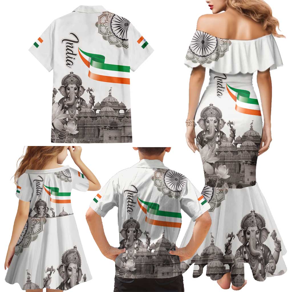 India Ganesha and Akshardham Family Matching Mermaid Dress and Hawaiian Shirt Lord Ganpati Lotus Flag Style - Wonder Print Shop