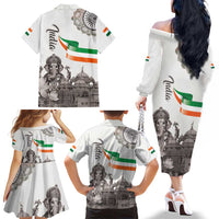 India Ganesha and Akshardham Family Matching Off The Shoulder Long Sleeve Dress and Hawaiian Shirt Lord Ganpati Lotus Flag Style - Wonder Print Shop
