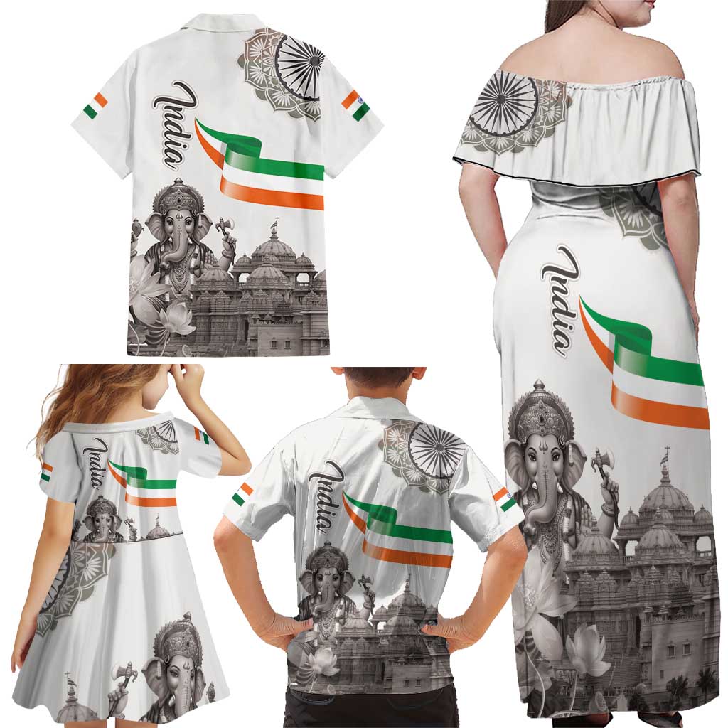 India Ganesha and Akshardham Family Matching Off Shoulder Maxi Dress and Hawaiian Shirt Lord Ganpati Lotus Flag Style - Wonder Print Shop