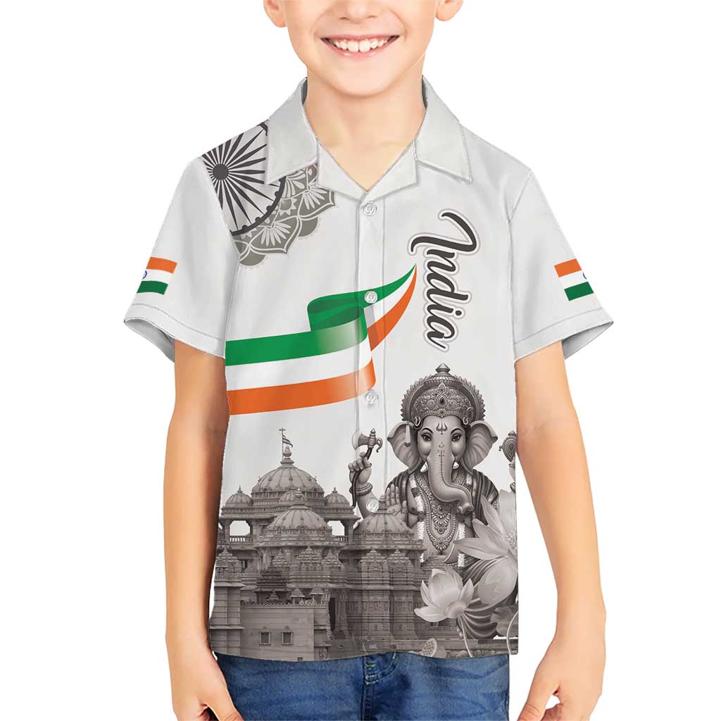 India Ganesha and Akshardham Family Matching Off Shoulder Maxi Dress and Hawaiian Shirt Lord Ganpati Lotus Flag Style - Wonder Print Shop