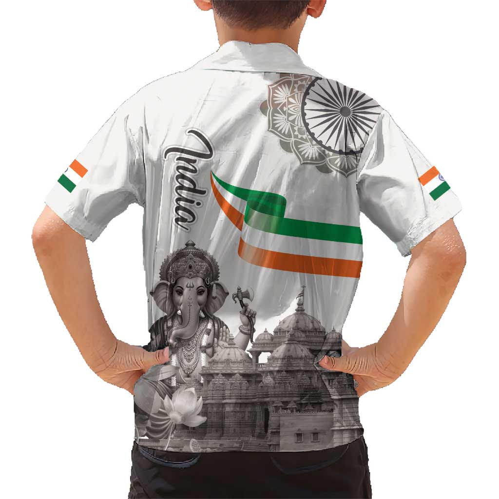 India Ganesha and Akshardham Family Matching Off Shoulder Short Dress and Hawaiian Shirt Lord Ganpati Lotus Flag Style - Wonder Print Shop