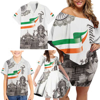 India Ganesha and Akshardham Family Matching Off Shoulder Short Dress and Hawaiian Shirt Lord Ganpati Lotus Flag Style - Wonder Print Shop