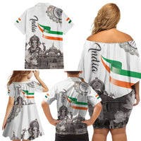India Ganesha and Akshardham Family Matching Off Shoulder Short Dress and Hawaiian Shirt Lord Ganpati Lotus Flag Style - Wonder Print Shop