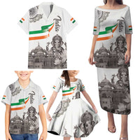 India Ganesha and Akshardham Family Matching Puletasi and Hawaiian Shirt Lord Ganpati Lotus Flag Style - Wonder Print Shop