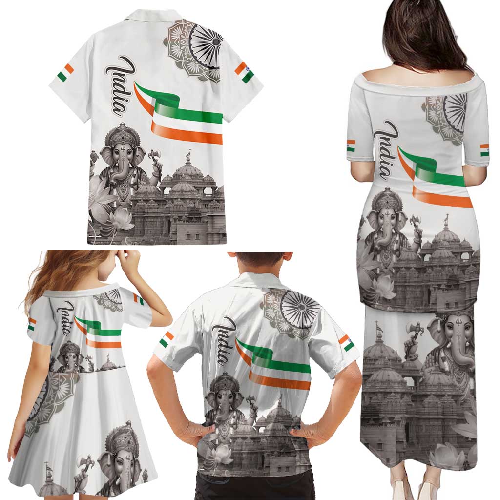 India Ganesha and Akshardham Family Matching Puletasi and Hawaiian Shirt Lord Ganpati Lotus Flag Style - Wonder Print Shop