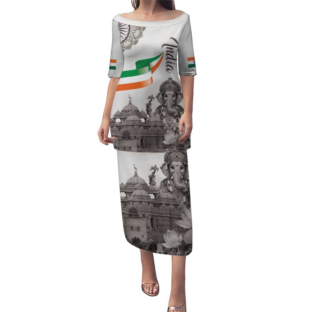 India Ganesha and Akshardham Family Matching Puletasi and Hawaiian Shirt Lord Ganpati Lotus Flag Style - Wonder Print Shop