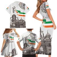 India Ganesha and Akshardham Family Matching Short Sleeve Bodycon Dress and Hawaiian Shirt Lord Ganpati Lotus Flag Style - Wonder Print Shop