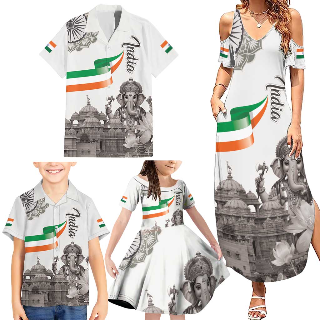 India Ganesha and Akshardham Family Matching Summer Maxi Dress and Hawaiian Shirt Lord Ganpati Lotus Flag Style - Wonder Print Shop