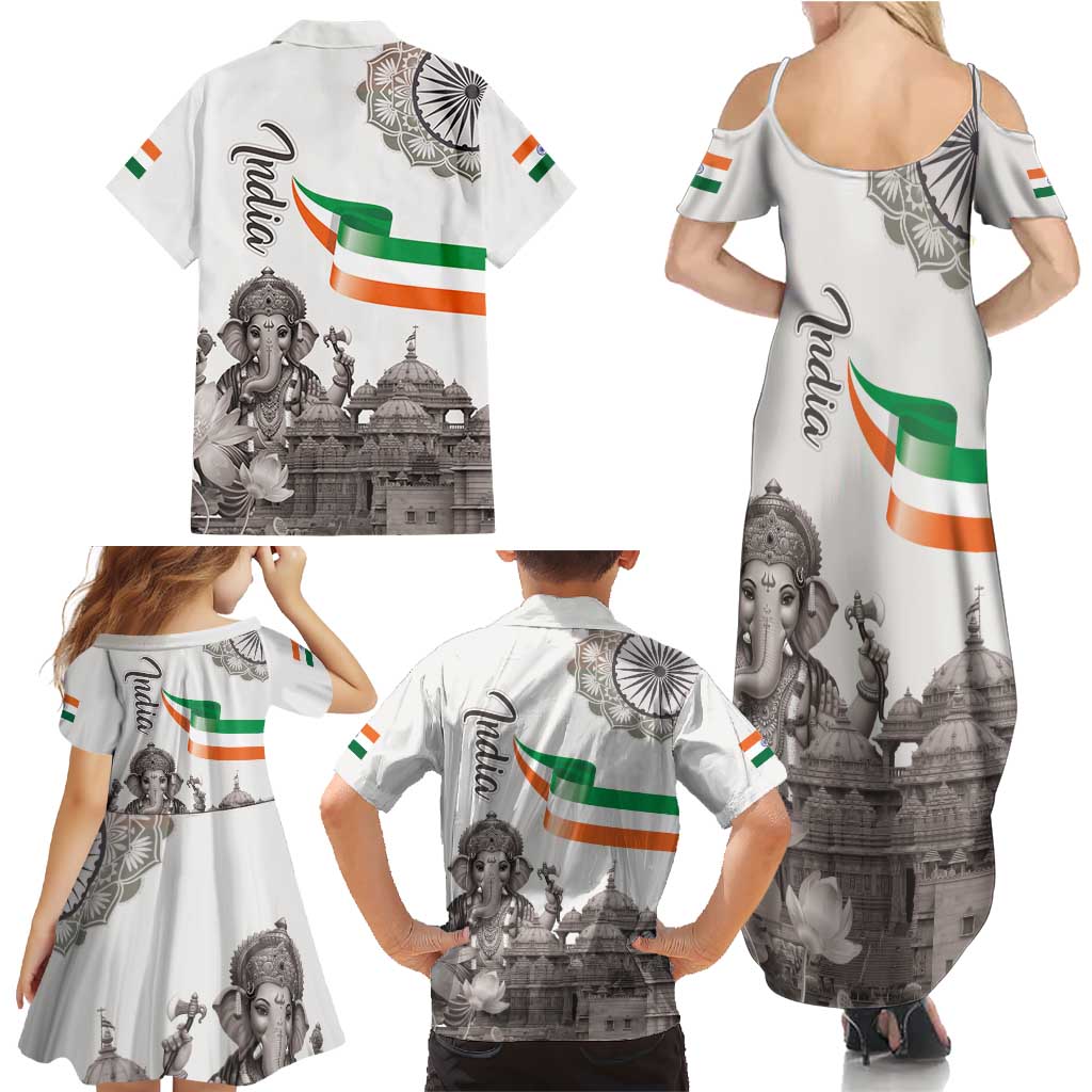 India Ganesha and Akshardham Family Matching Summer Maxi Dress and Hawaiian Shirt Lord Ganpati Lotus Flag Style - Wonder Print Shop