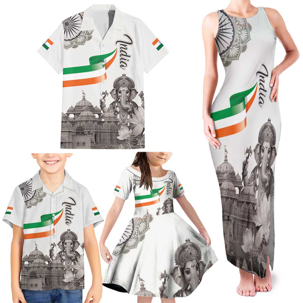 India Ganesha and Akshardham Family Matching Tank Maxi Dress and Hawaiian Shirt Lord Ganpati Lotus Flag Style - Wonder Print Shop